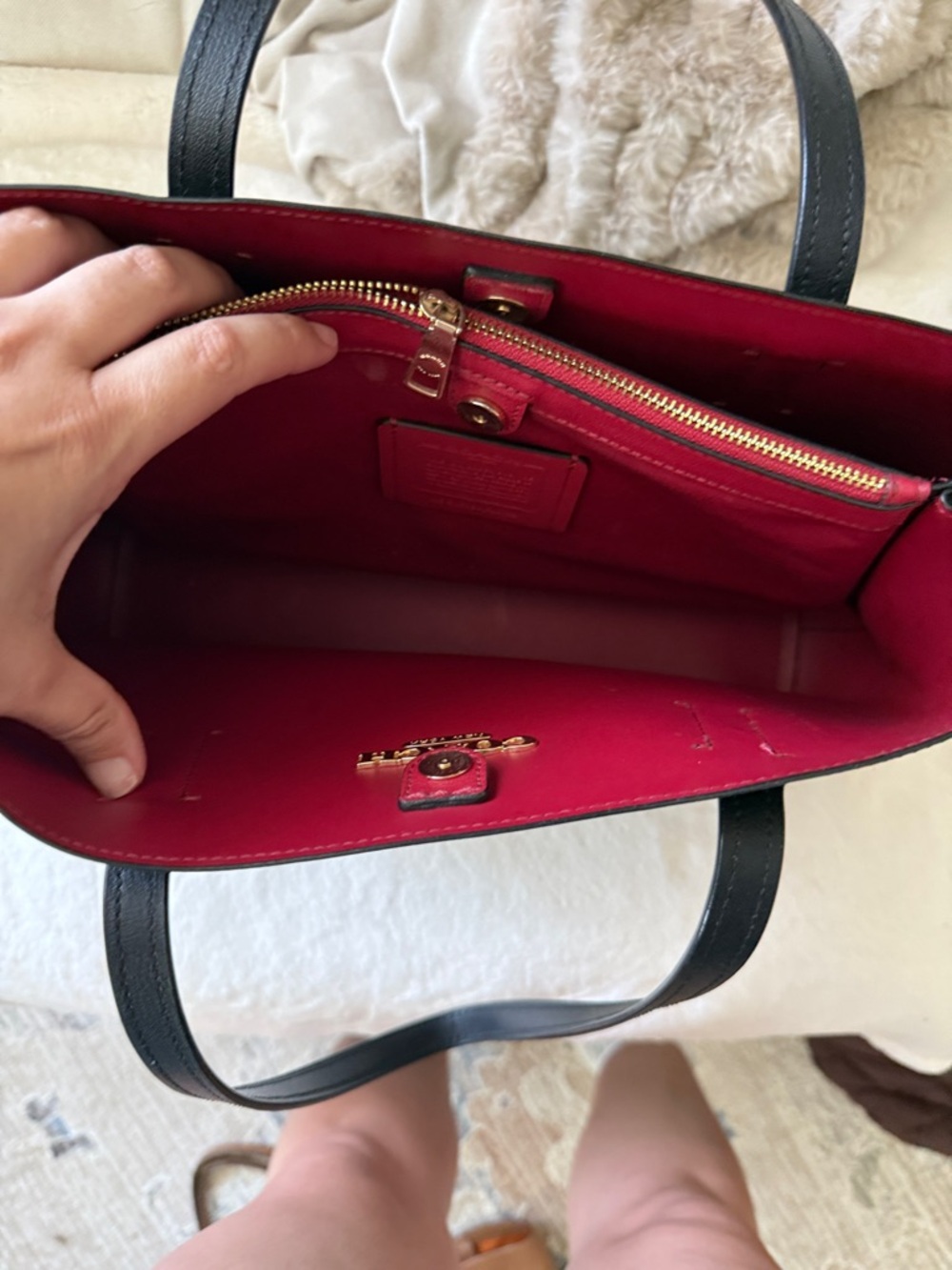 COACH Black Leather Tote with Gold Logo Hardware - Picture 2 of 5